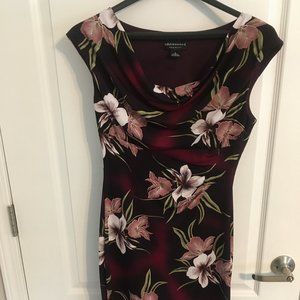 Floral Body Hugging Cocktail Dress, Scooped Neck